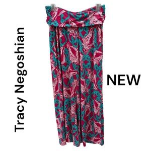 Tracy Negoshian Wide Leg High Waist Pink & Teal Beach Palazzo Pants NEW Medium